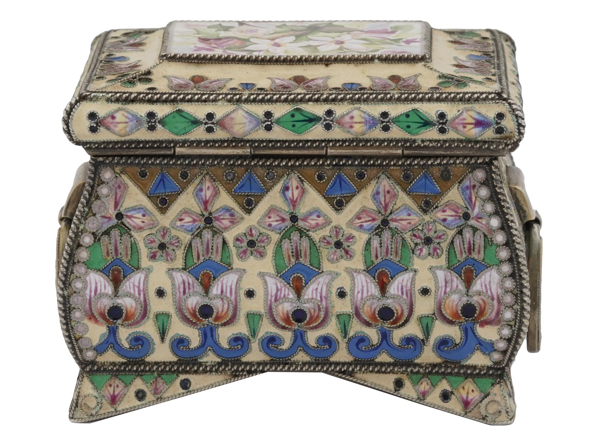 RUSSIAN SILVER GILT CLOISONNE ENAMEL CASKET BOX PIC-4